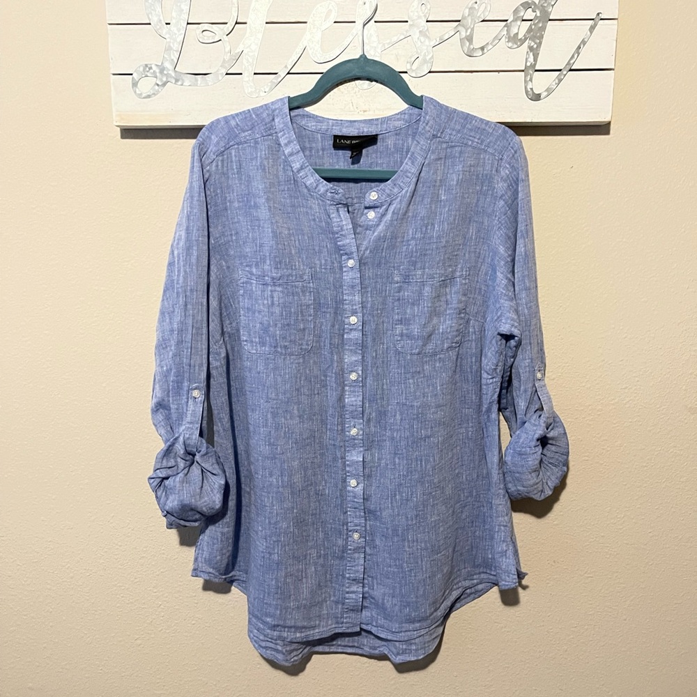Lane Bryant - blue linen button front chambray shirt